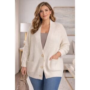 Caslon Cream Chunky Knit Cardigan Womens 3X Oversized Cozy Sweater Pockets